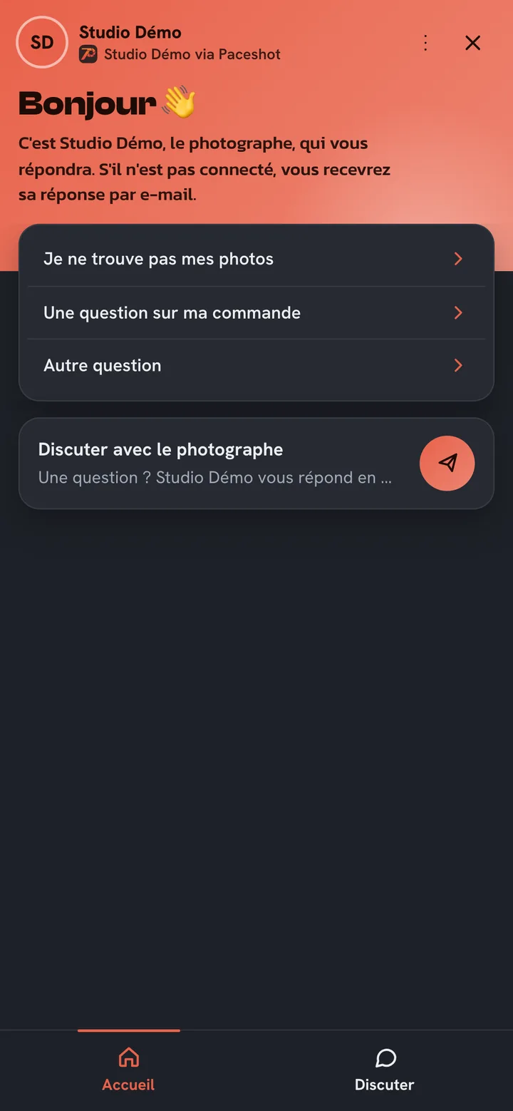 Fenêtre de discussion d'une boutique vue par un coureur sur téléphone
