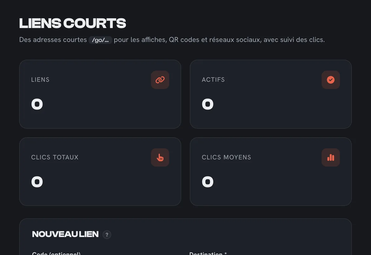 Liens courts : création d'un lien et compteurs de clics