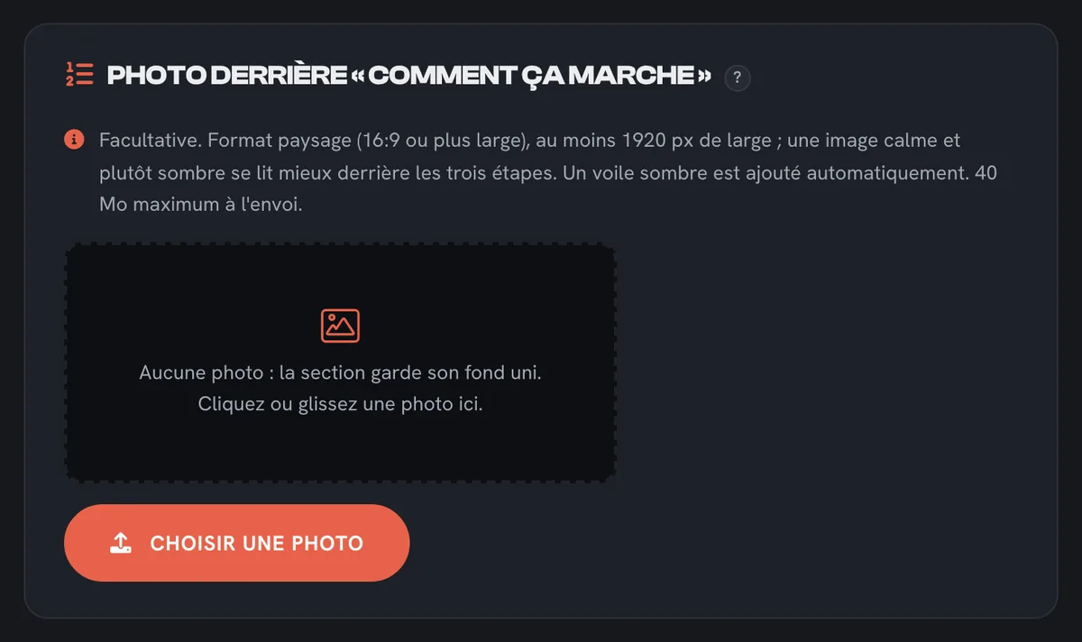 Réglage « Photo derrière Comment ça marche » dans Mon studio