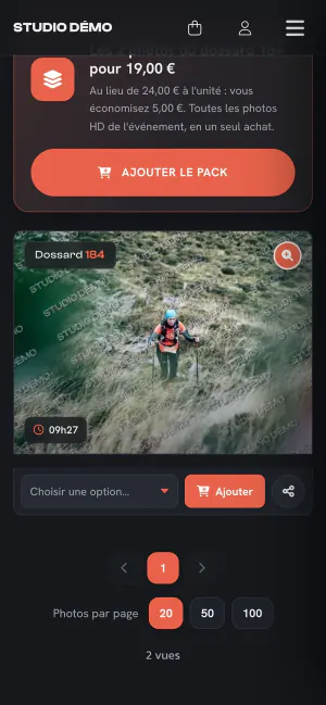 Pack des photos du dossard 184 proposé sur téléphone